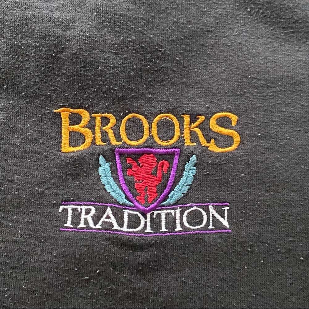 Vintage Brooks Tradition Rugby Collar Sweatshirt Navy Teal Embroidered Logo Med - Picture 8 of 15
